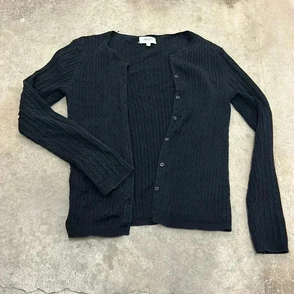 Jones sport black  button up cableknit sweater